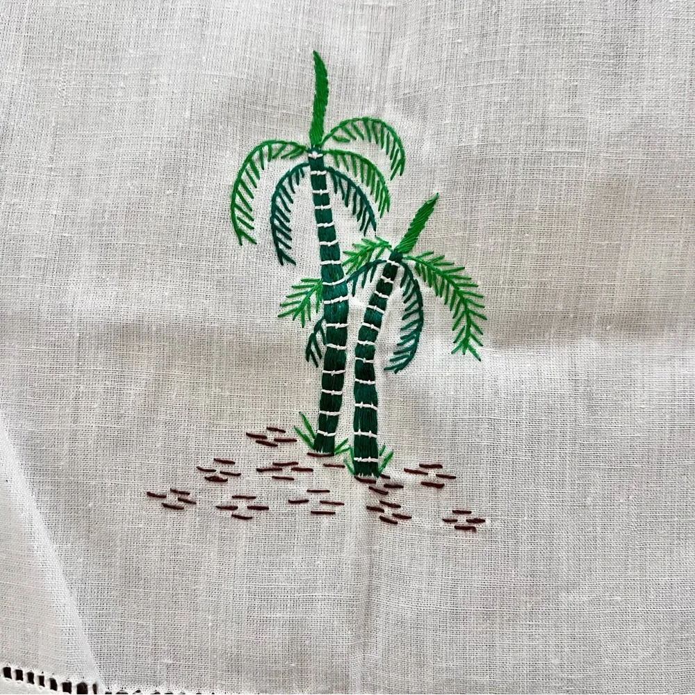 Antique Oriental Country‎ Lifestyle Hand Embroidered Tablecloth 95” X 53” Mint